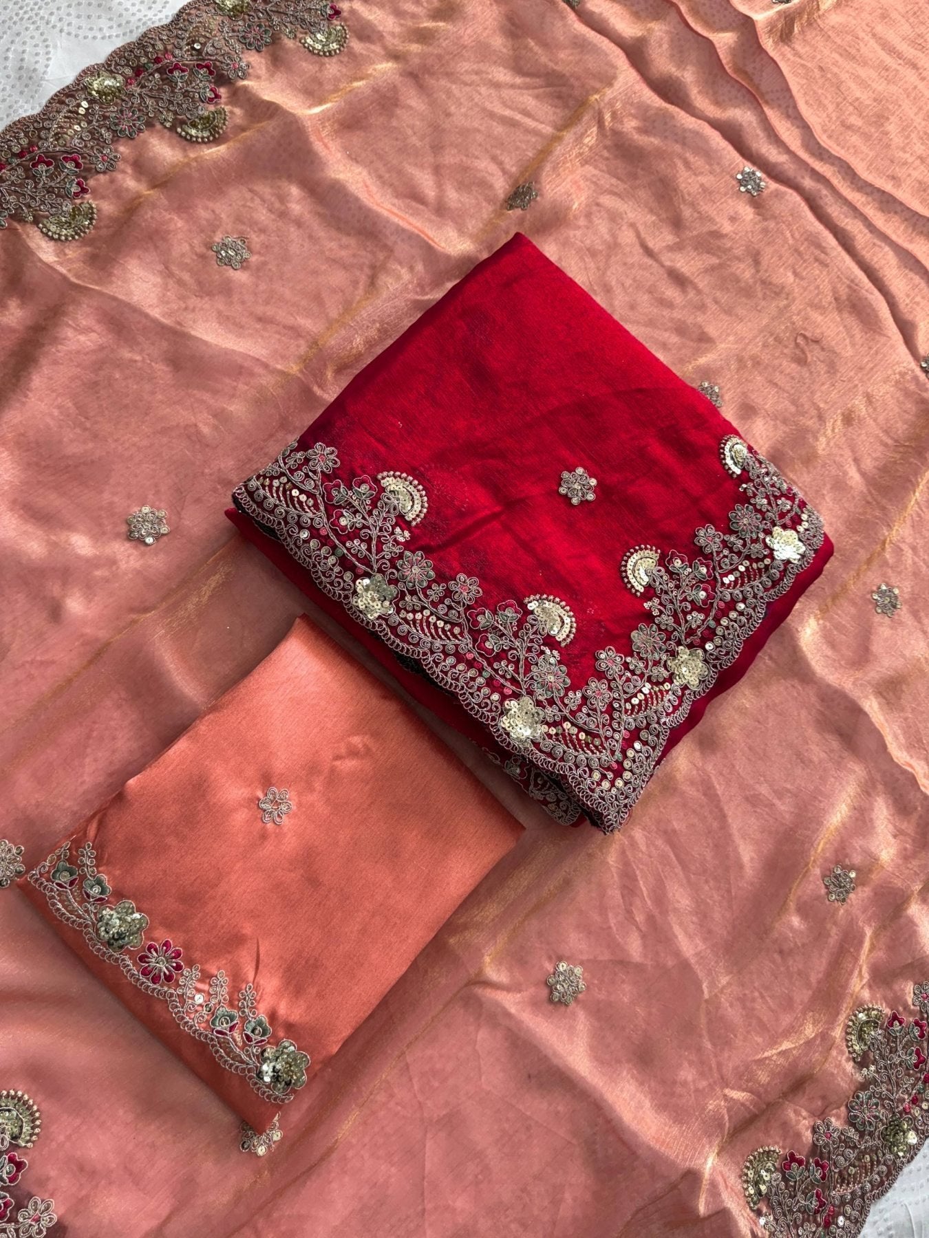 Red Chiffon Saree - detail view 11