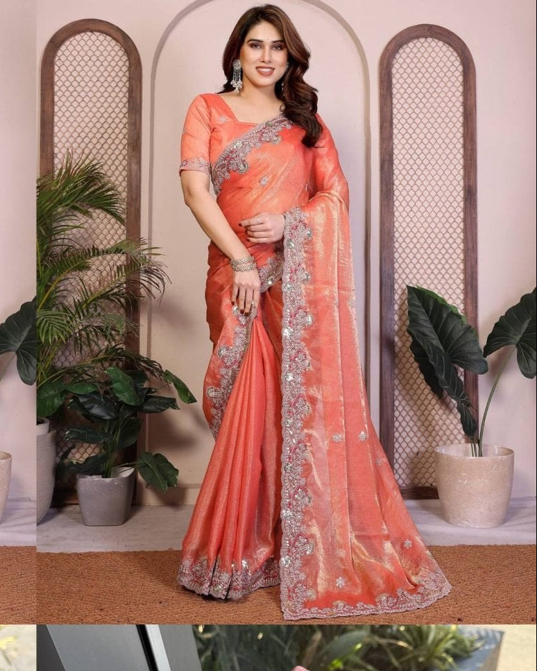 Red Chiffon Saree - detail view 12