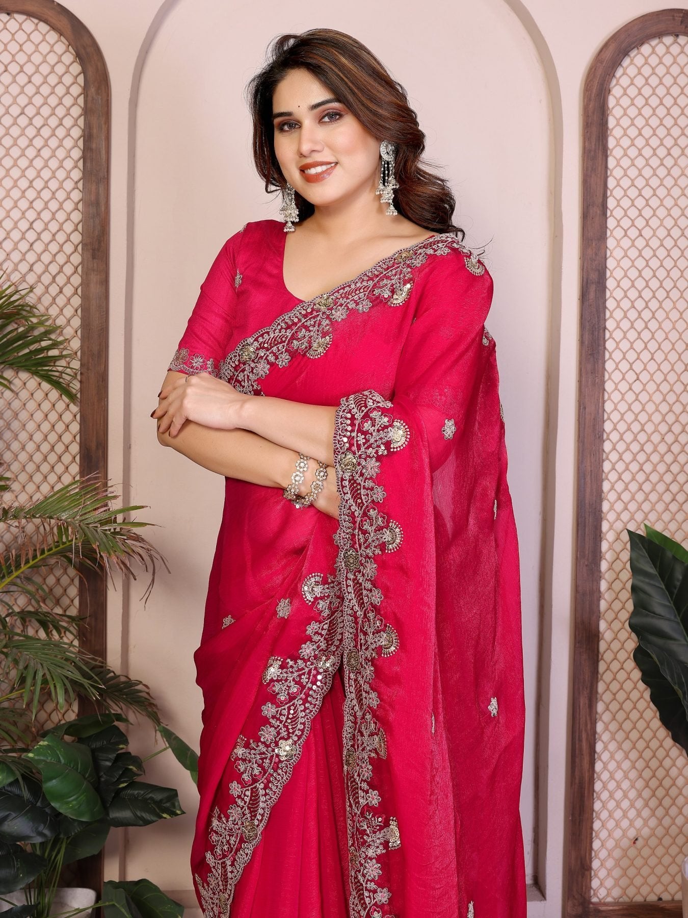 Red Chiffon Saree - side drape view