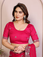 Red Chiffon Saree - blouse and border close-up