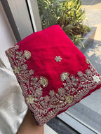 Red Chiffon Saree - fabric texture close-up