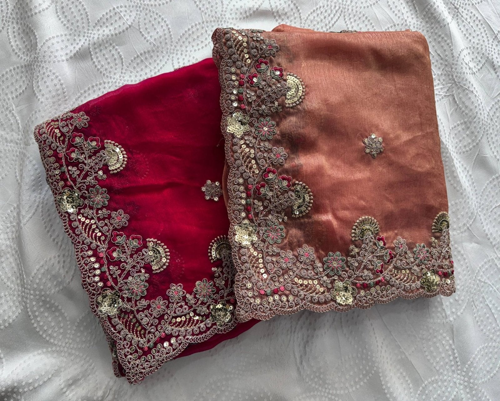 Red Chiffon Saree - Embroidery pallu design detail
