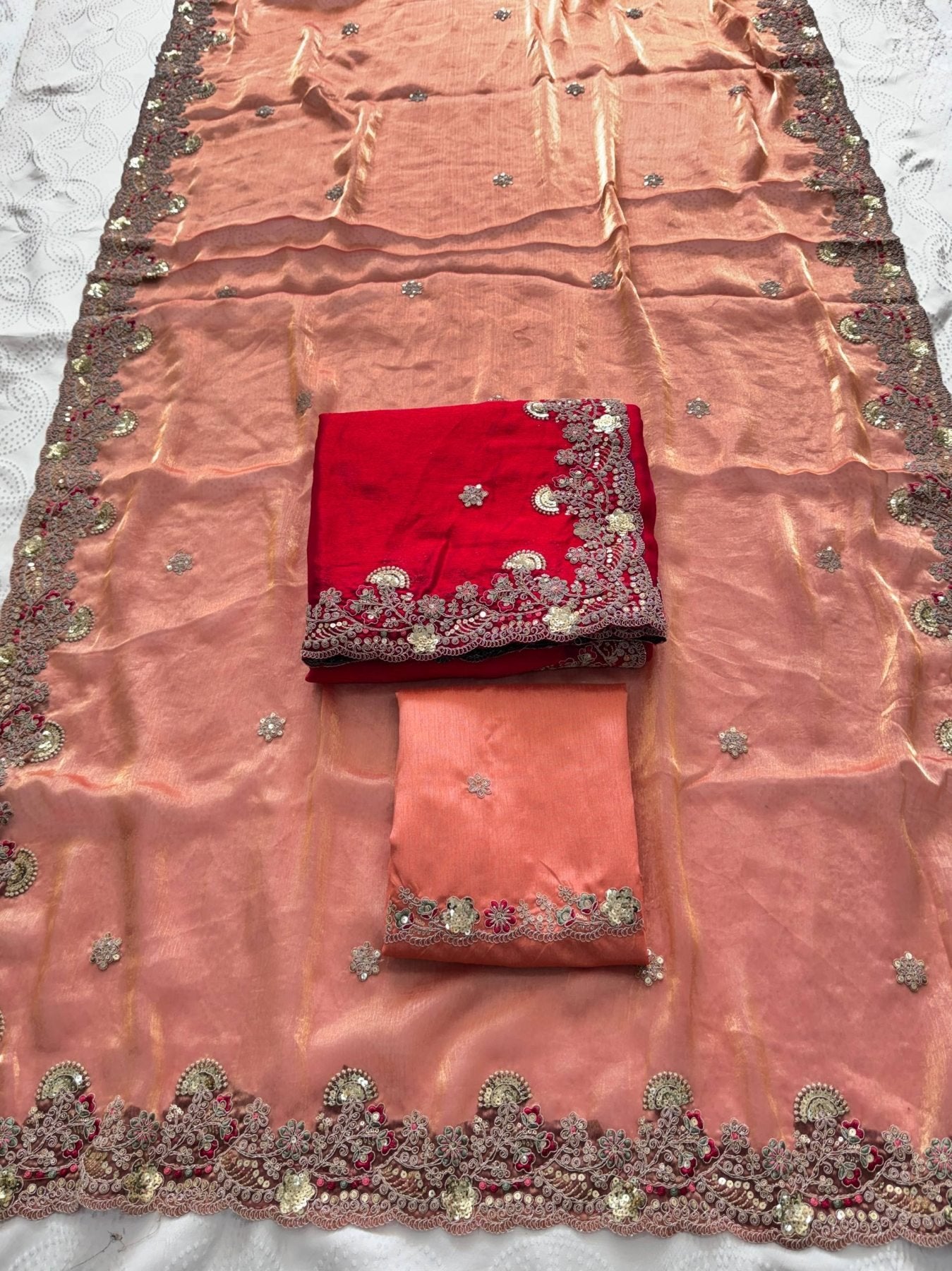 Red Chiffon Saree - full-length drape