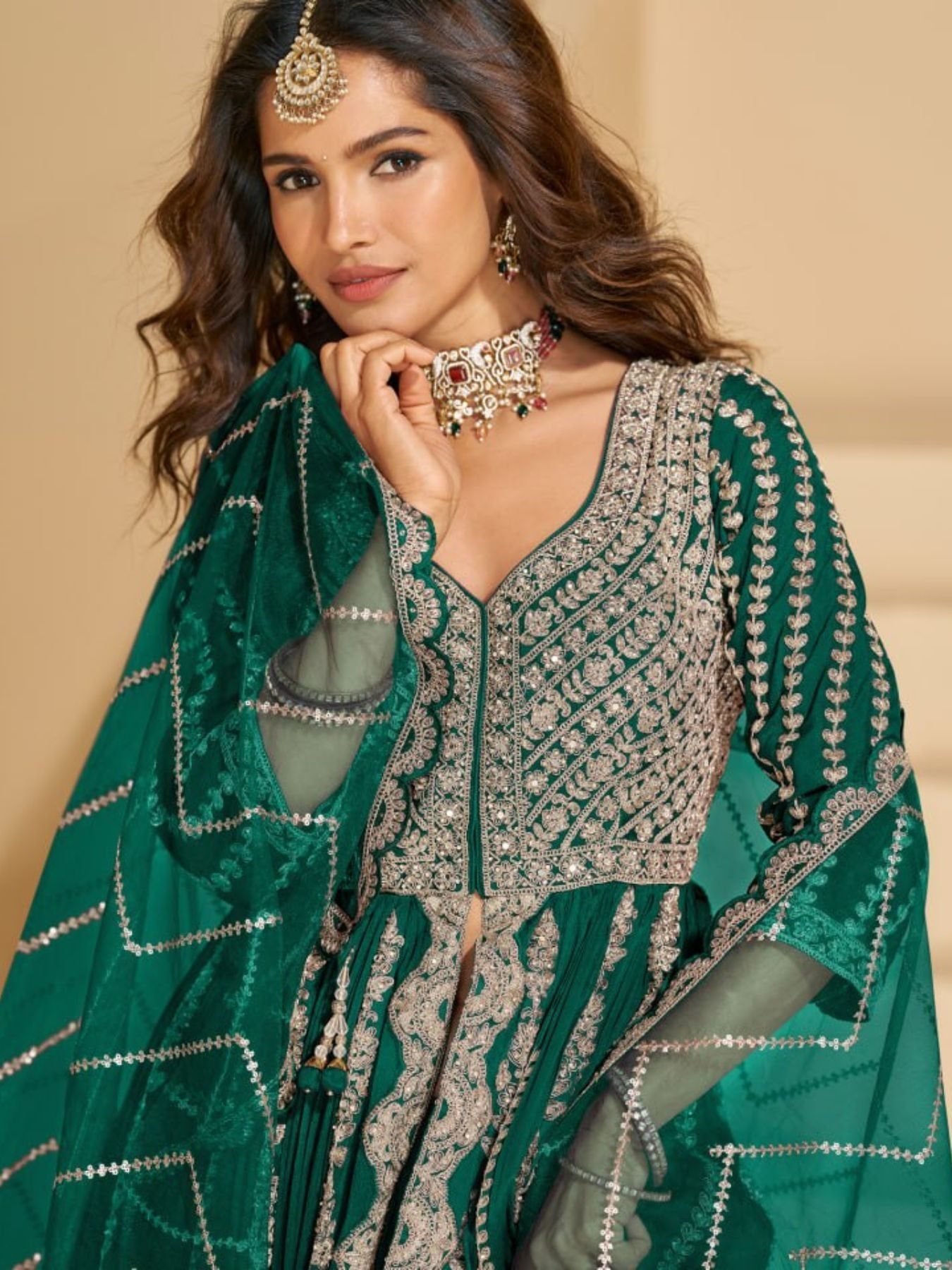 Anarkali Eid Special Lehenga Suit in Heavy Real Chinon with Sequence Embroi front view