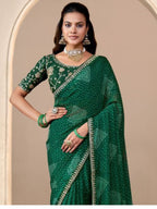 Green Georgette Saree for women - full front view | Snyvia