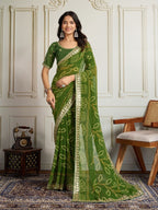 Green Georgette Saree for women - full front view | Snyvia