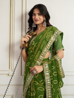 Green Georgette Saree - drape and pallu detail