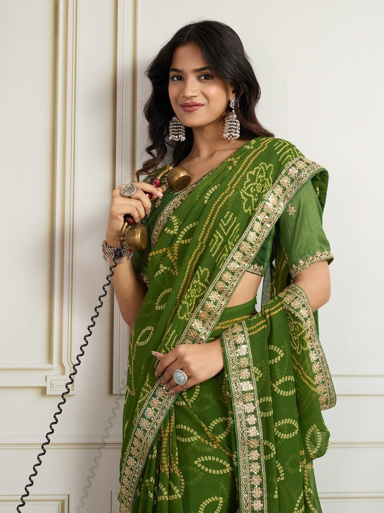 Green Georgette Saree - drape and pallu detail