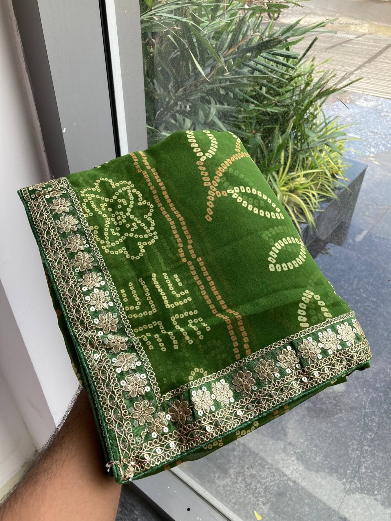 Green Georgette Saree - side drape view