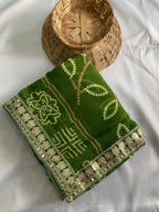 Green Georgette Saree - blouse and border close-up
