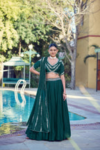 Rangoli Crush Lehenga Choli with Sequins Belt and Dupatta front view