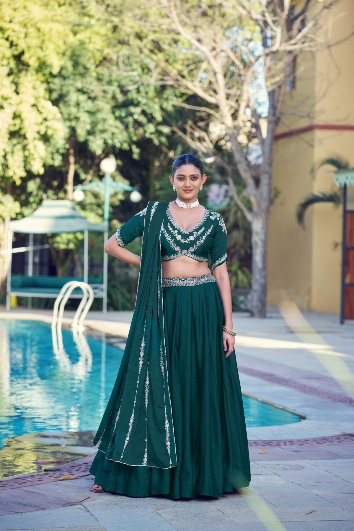 Rangoli Crush Lehenga Choli with Sequins Belt and Dupatta front view