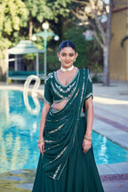 Rangoli Crush Lehenga Choli with Sequins Belt and Dupatta full drape view