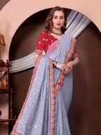 Grey Saree for women - full front view | Snyvia