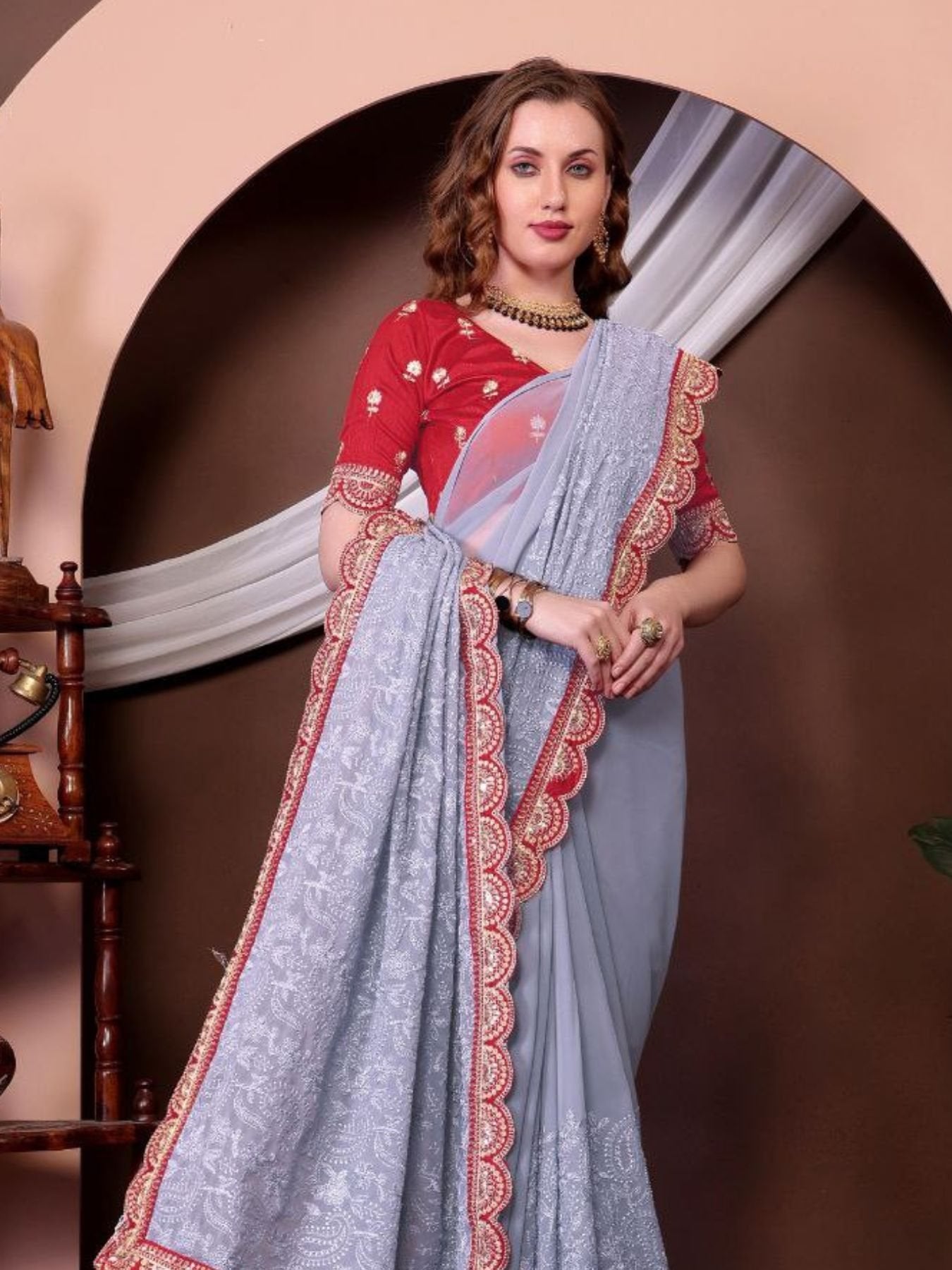 Grey Saree for women - full front view | Snyvia