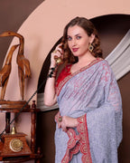 Grey Saree - drape and pallu detail