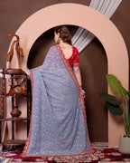 Grey Saree - side drape view