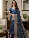 Blue Cotton Saree for women - full front view | Snyvia