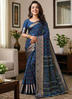 Blue Cotton Saree - drape and pallu detail