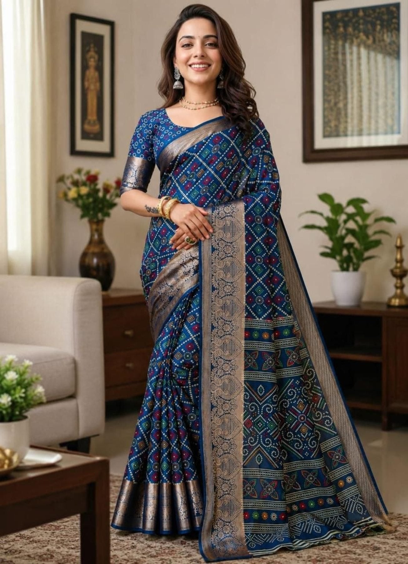 Blue Cotton Saree - drape and pallu detail