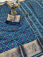 Blue Cotton Saree - side drape view