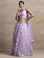 Soft Net Bridal Lehenga blouse and dupatta detail