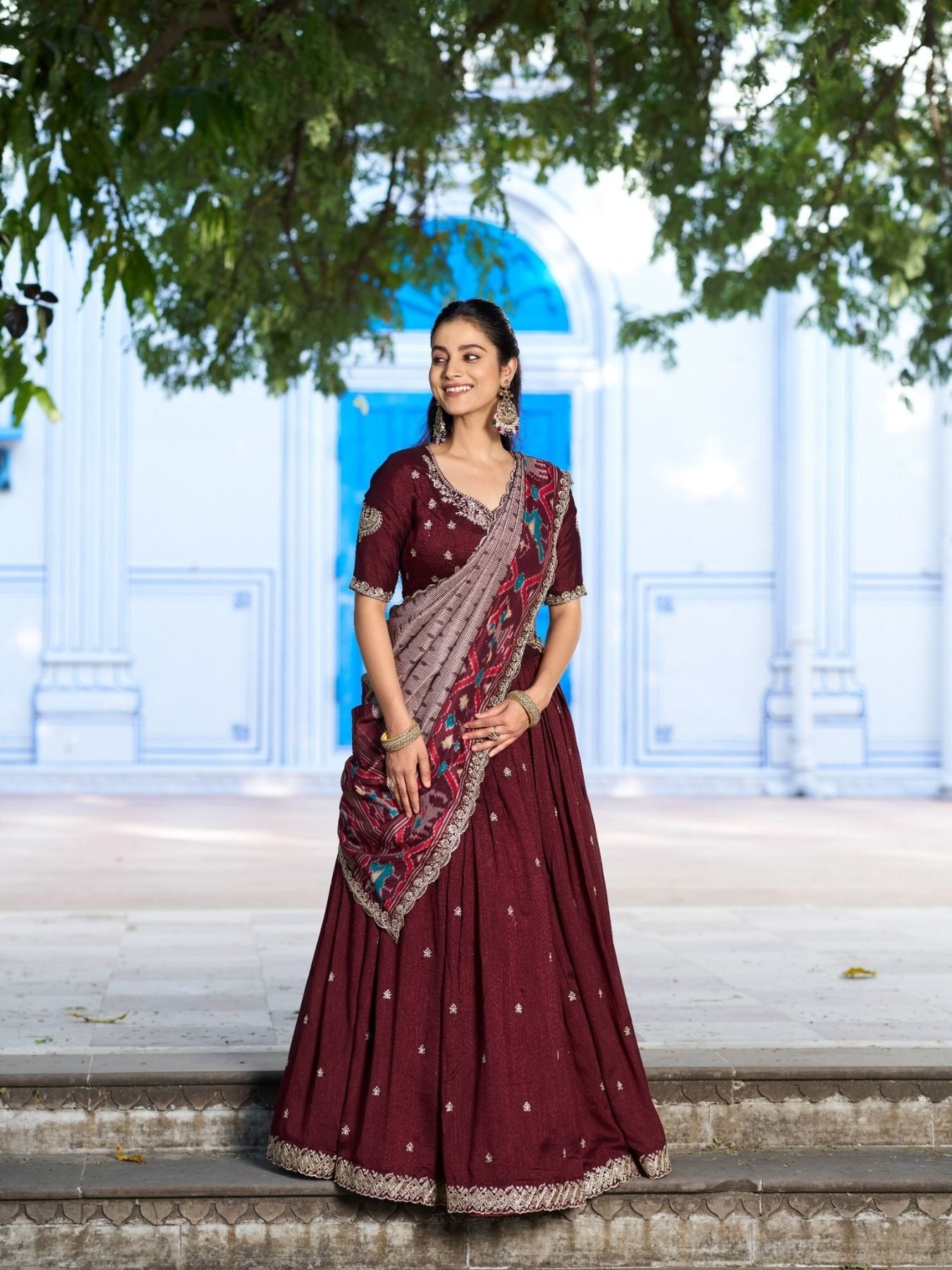 Remarkable Wedding Wear Lehenga Set with Embroidered Blouse and Dupatta front view