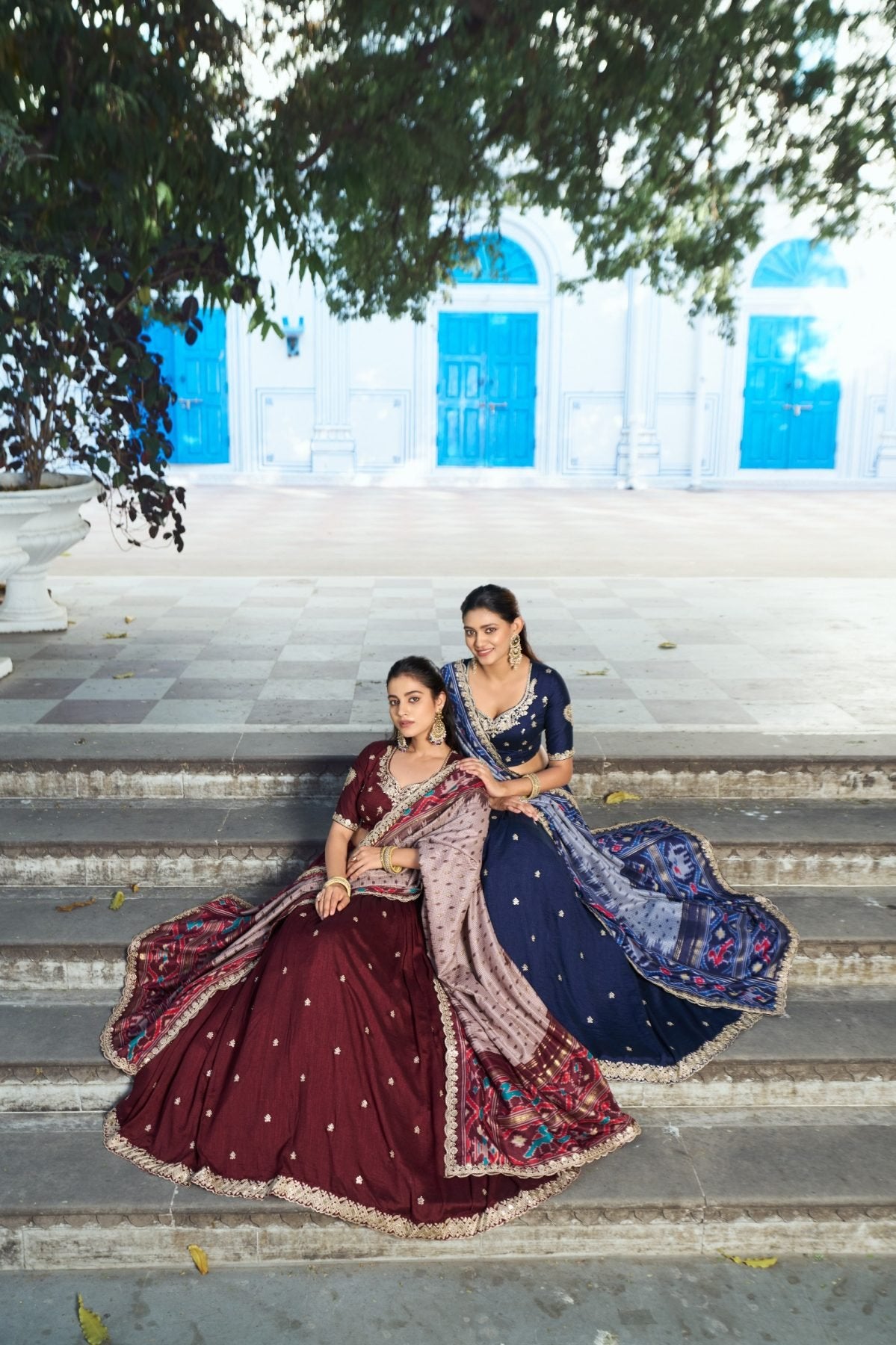 Remarkable Wedding Wear Lehenga Set with Embroidered Blouse and Dupatta full drape view
