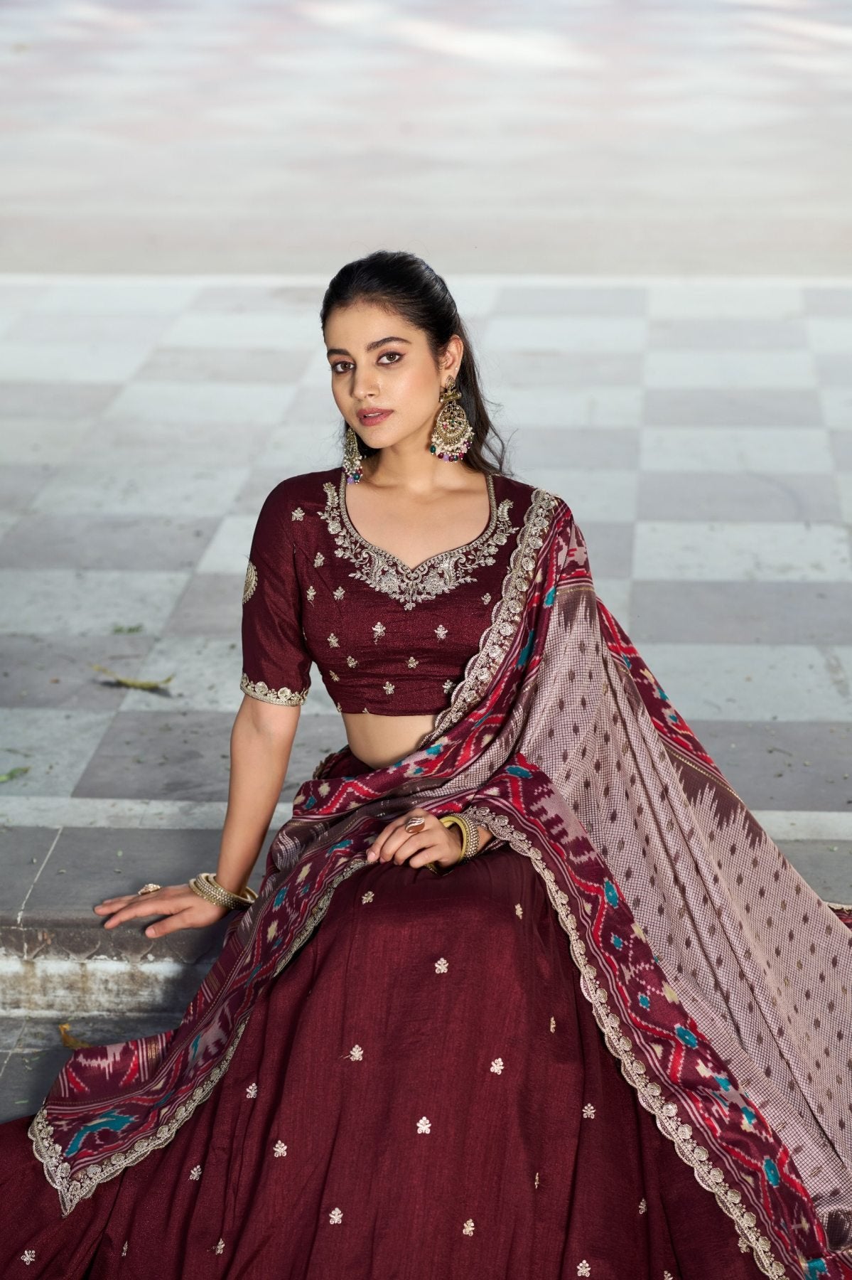 Remarkable Wedding Wear Lehenga Set with Embroidered Blouse and Dupatta fabric texture detail