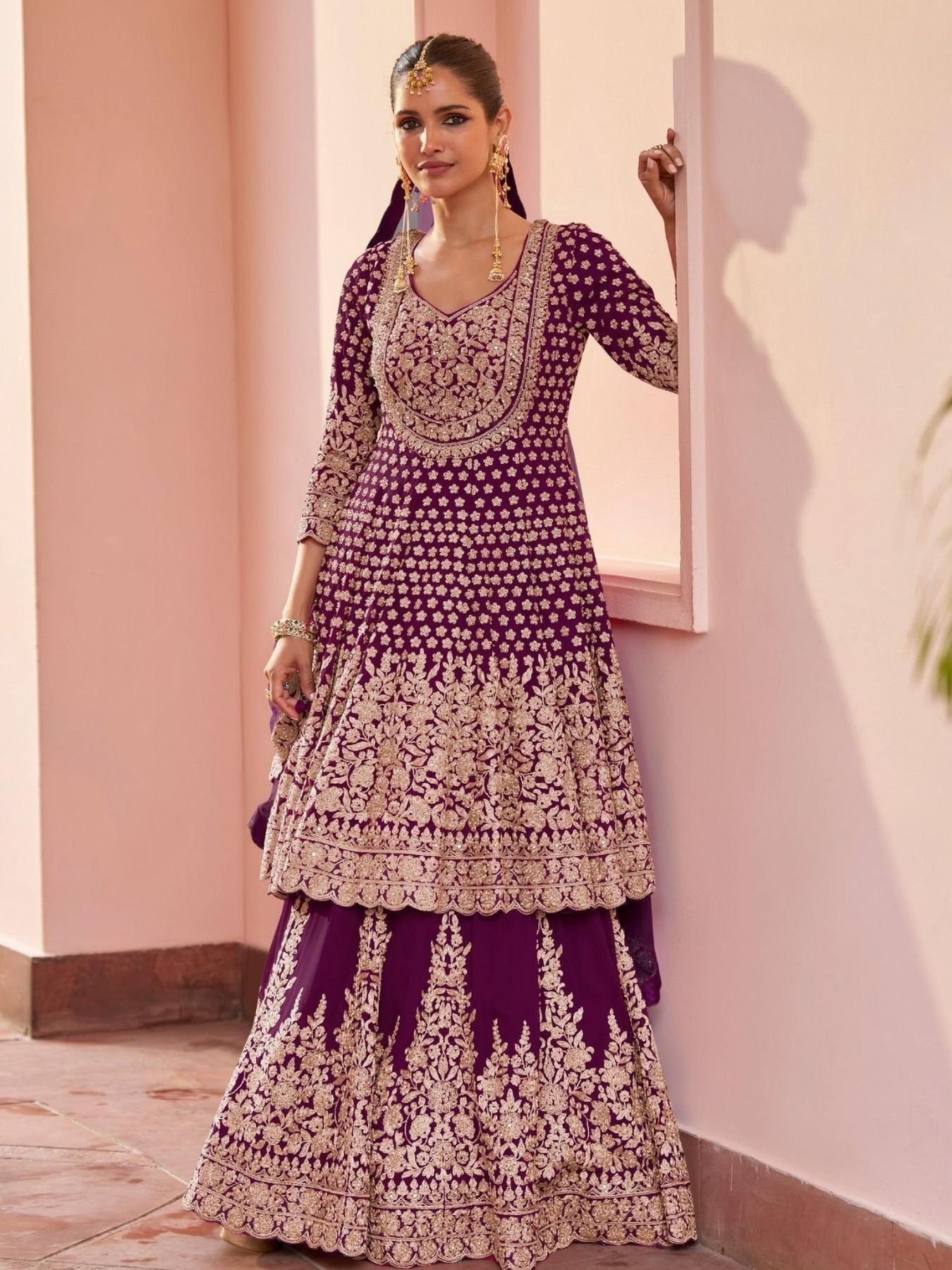 Zenvique Georgette Lehenga Suit From The Alika Catalog full drape view