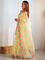 Yellow Organza Saree - drape and pallu detail