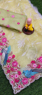 Yellow Organza Saree - side drape view