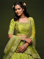 Art Silk Lehenga Choli Set with Heavy Zari and Sequins Work front view