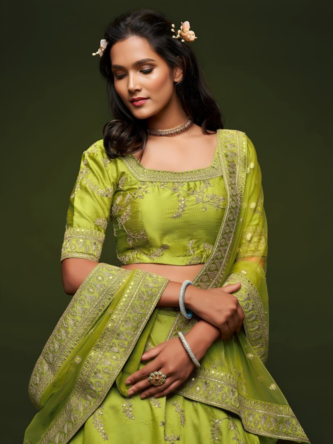 Art Silk Lehenga Choli Set with Heavy Zari and Sequins Work front view