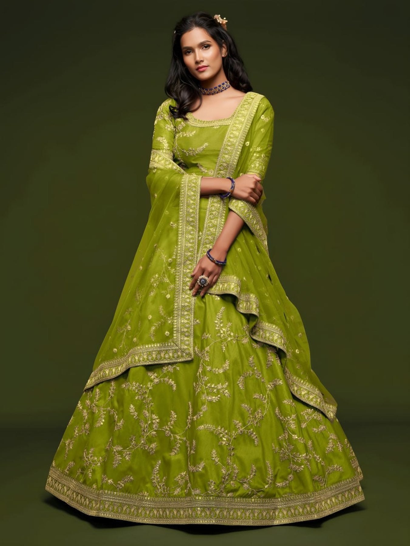 Art Silk Lehenga Choli Set with Heavy Zari and Sequins Work blouse and dupatta detail