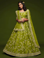 Art Silk Lehenga Choli Set with Heavy Zari and Sequins Work embroidery close-up