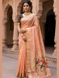 Peach Cotton Saree for women - full front view | Snyvia
