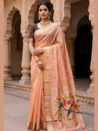 Peach Cotton Saree for women - full front view | Snyvia