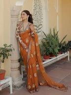 Orange Silk Saree for women - full front view | Snyvia