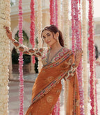 Orange Silk Saree - drape and pallu detail