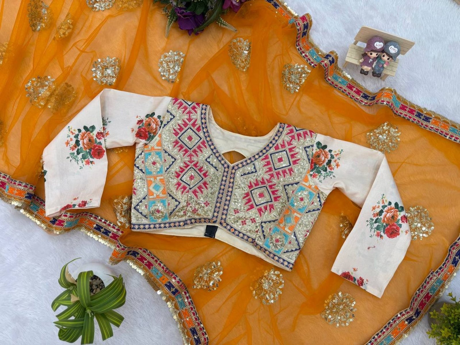Orange Silk Saree - full-length drape