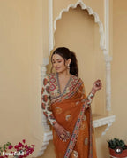 Orange Silk Saree - side drape view
