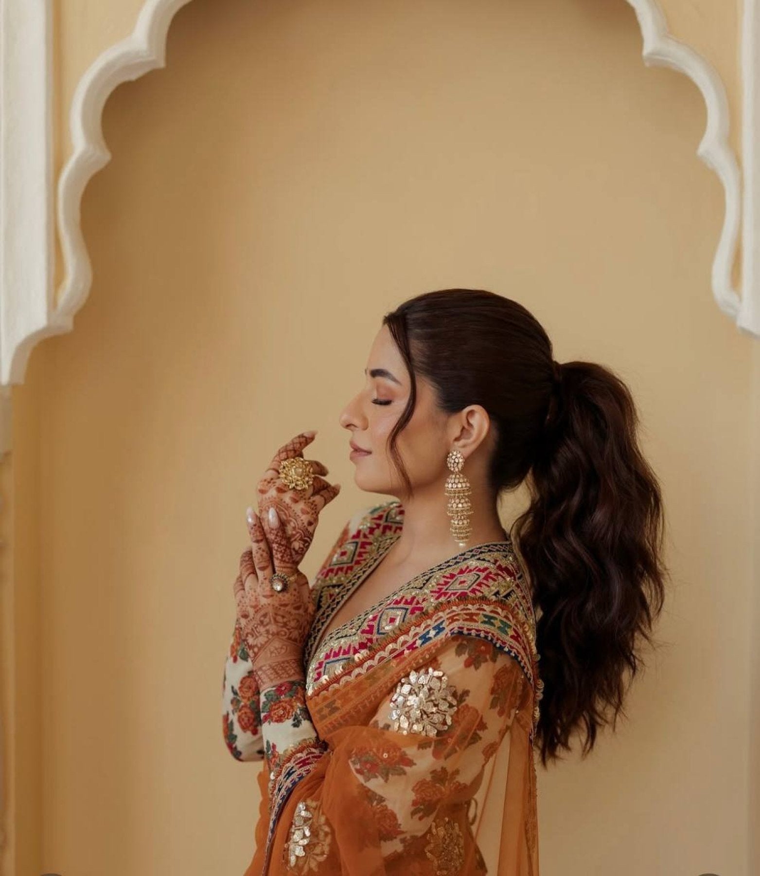 Orange Silk Saree - blouse and border close-up