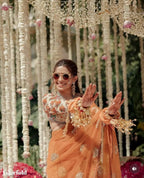 Orange Silk Saree - fabric texture close-up