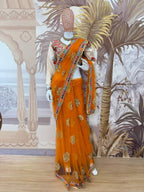 Orange Silk Saree - Embroidery embroidery work detail