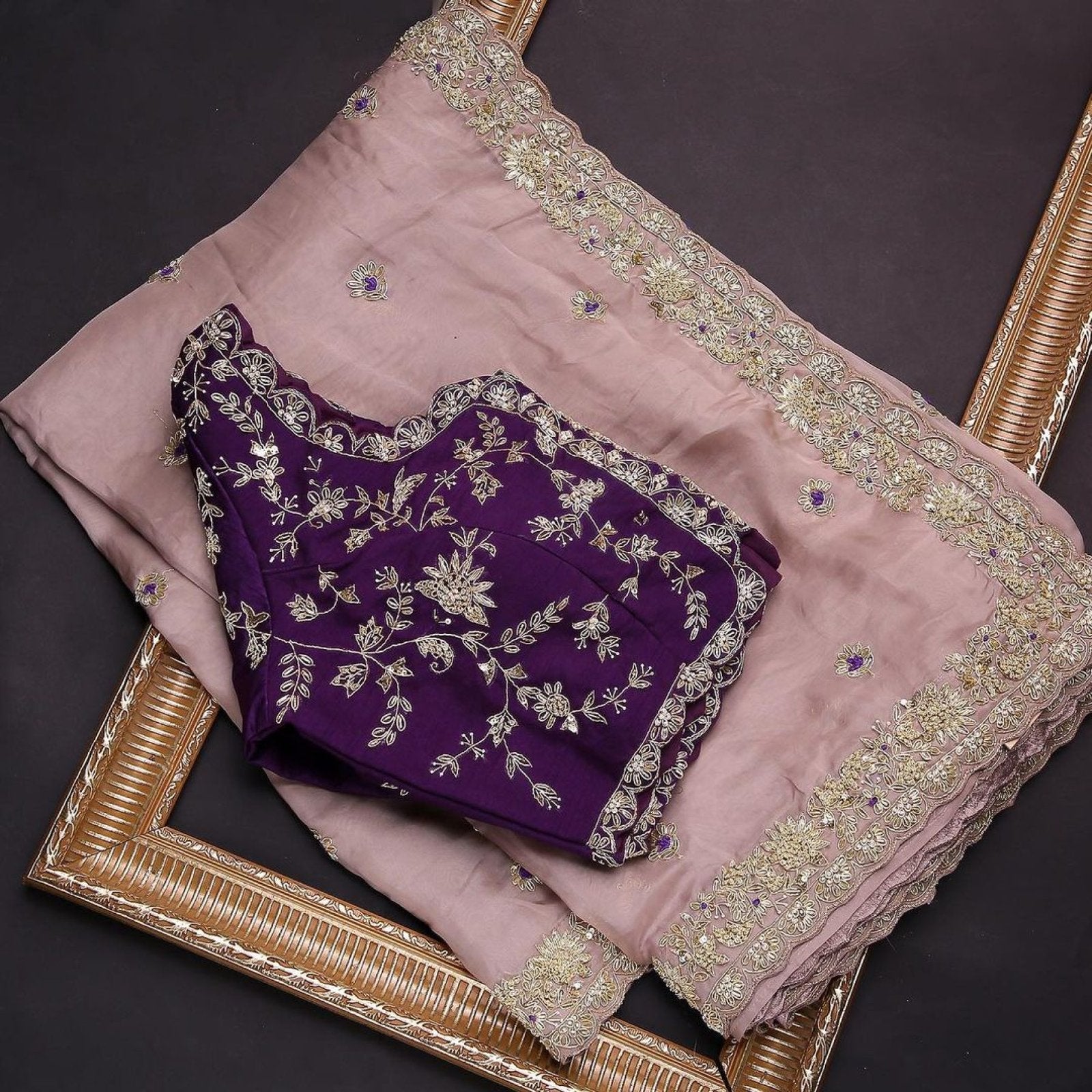 Organza Saree - drape and pallu detail