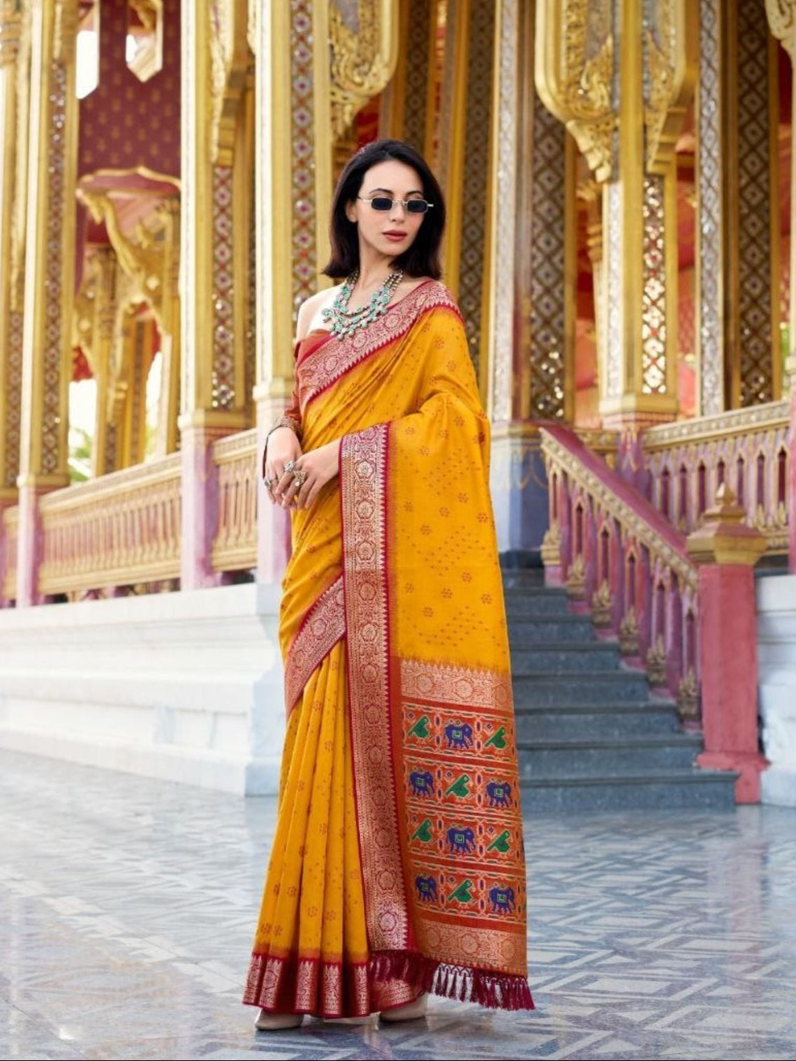 Yellow Patola Saree for women - full front view | Snyvia