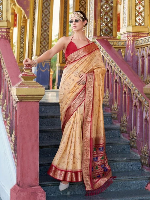 Cream Patola Saree for women - full front view | Snyvia