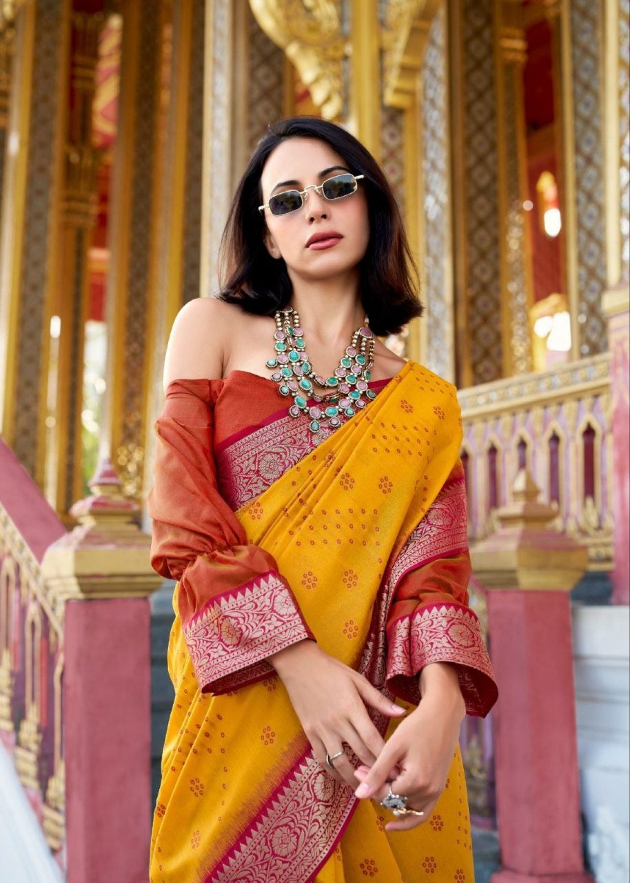 Yellow Patola Saree - drape and pallu detail