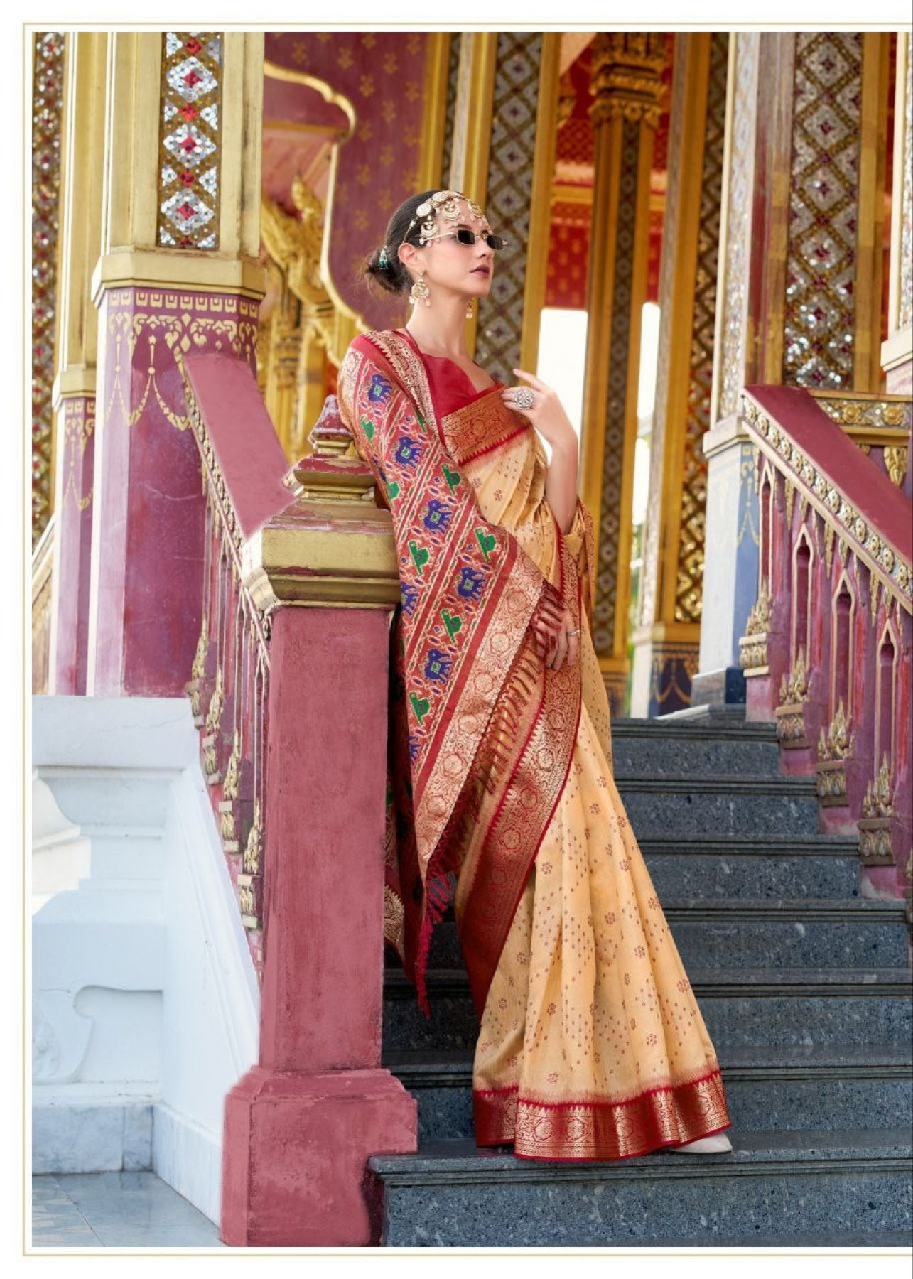 Cream Patola Saree - drape and pallu detail